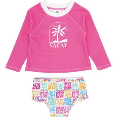 Feather 4 Arrow Babies'  Swim All Long Sleeve Two-piece Rashguard Swimsuit In Pink Carnation