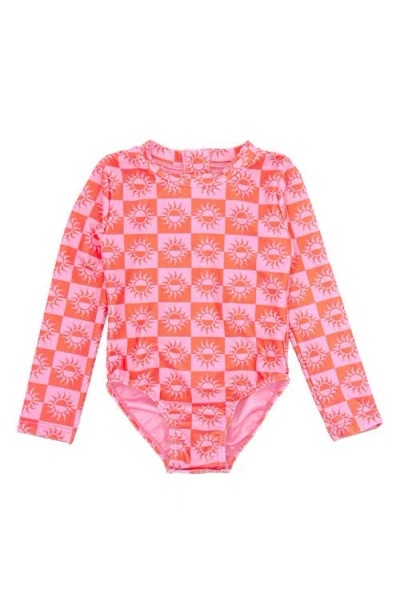 Feather 4 Arrow Babies'  Wave Chaser One-piece Rashguard Swimsuit In Coral Orange