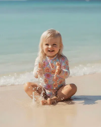 Feather 4 Arrow Kids' Wave Chaser One-piece Rashguard Swimsuit In Bright Side Floral In Gray