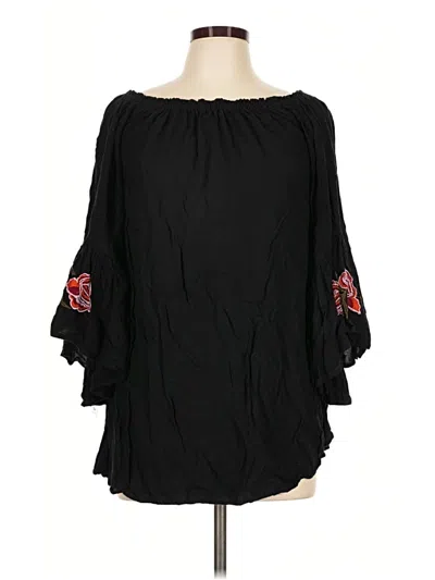 Pre-owned Feathers 3/4 Sleeve Blouse In Black