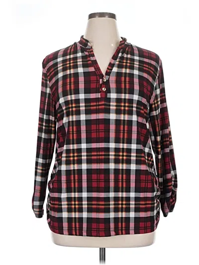 Pre-owned Feathers Long Sleeve Blouse In Burgundy