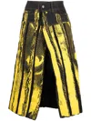 Feben Graphic Print Midi Denim Skirt In Yellow