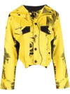 Feben Asymmetric Graphic Print Denim Jacket In Yellow