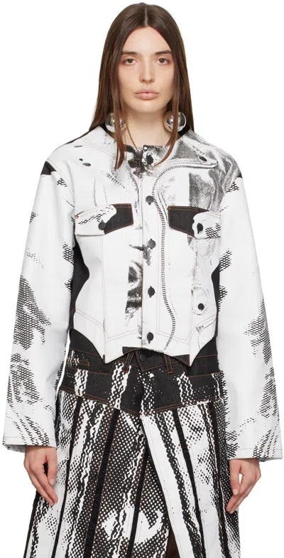 Feben White & Black Chariot Biker Denim Jacket