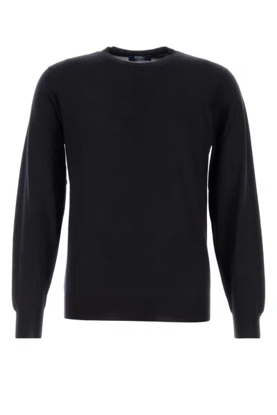 Fedeli Midnight Blue Wool Sweater In Black