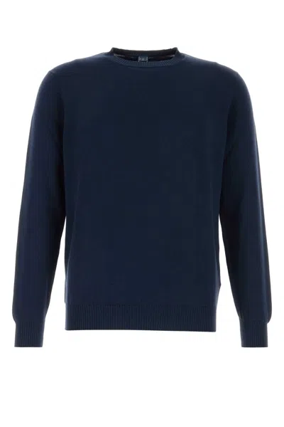 Fedeli Blue Navy Cotton Sweater In Multi