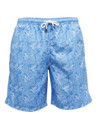 Fedeli Abstract-pattern Print Swim Shorts In Blue