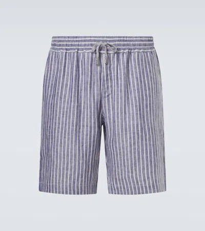 Fedeli Alfa Striped Linen Bermuda Shorts In Blue