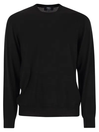 Fedeli Argentina Crew Neck Sweater In Superfine Wool In Black