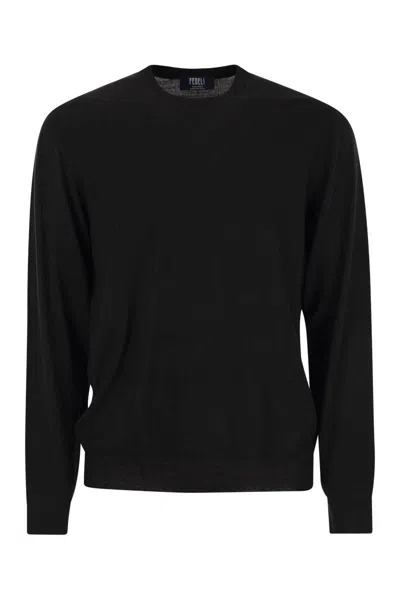 Fedeli Argentina Crew Neck Jumper In Superfine Wool In Black