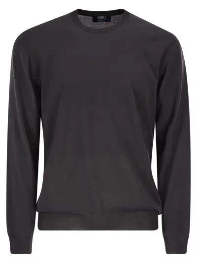 Fedeli Argentina Crew Neck Sweater In Superfine Wool In Gray