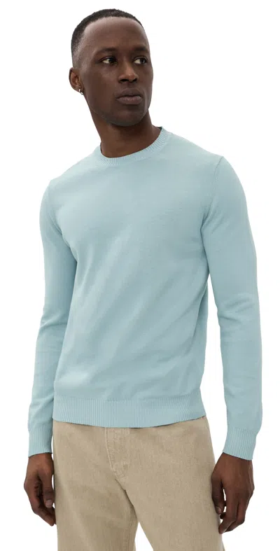 Fedeli Argentina Cotton Light Dusty Knitted Crewneck Teal In Blue