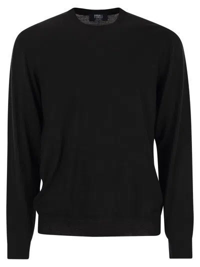 Fedeli Argentina Crew Neck Sweater In Superfine Wool In Black