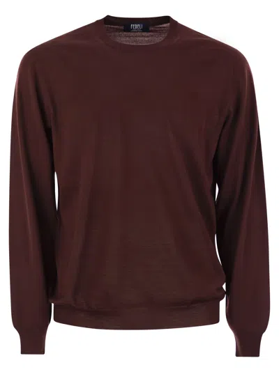 Fedeli Argentina Crew Neck Sweater In Superfine Wool In Burgundy