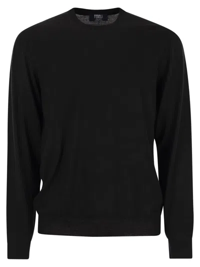 Fedeli Argentina - Crew-neck Sweater In Superfine Wool In Black