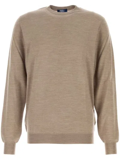 Fedeli Argentina Crew Neck Sweater In Superfine Wool In Brown