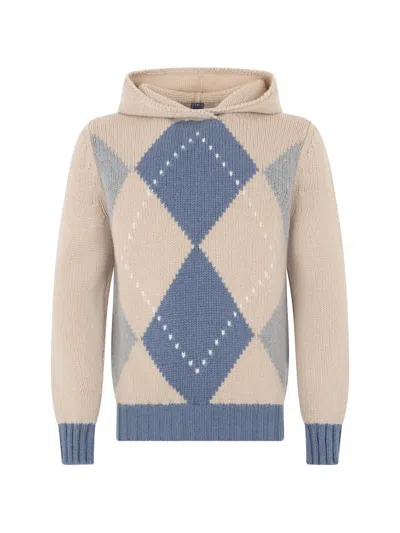 Fedeli Argyle Cashmere Hoodie In Gray