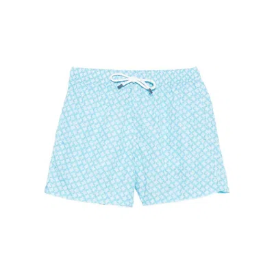 Fedeli Geometric-pattern Swim Shorts In Blue