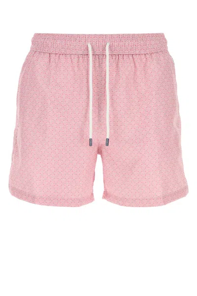 Fedeli Printed Polyester Swimming Shorts In Pink
