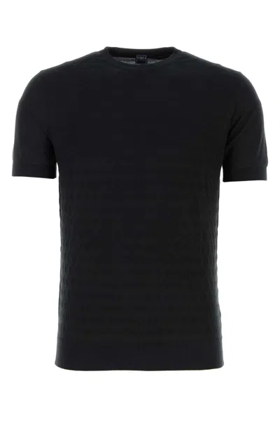 Fedeli Black Cotton Jumper In Light Dust