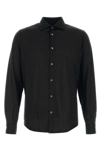 Fedeli Wool Long-sleeve Shirt In Black