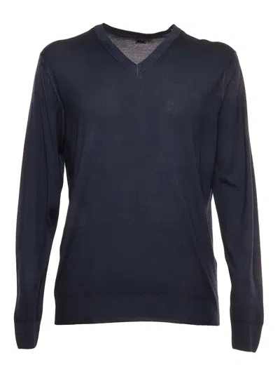 Fedeli Blue Cashmere Blue Silk V-neck