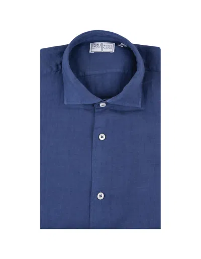 Fedeli Blue Linen Classic Shirt