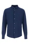 Fedeli Oxford Shirt With Curved Collar And Hem In Dark Blue
