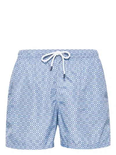 Fedeli Blue Swim Shorts With Flower Pattern