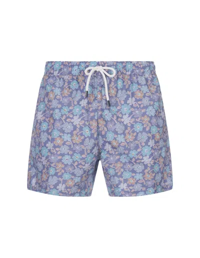 Fedeli Blue Swim Shorts With Multicoloured Flower Pattern