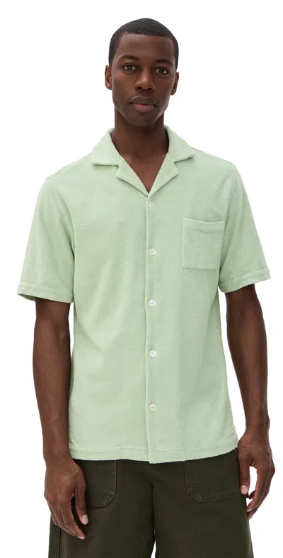 Fedeli Bowling Terry Light Dusty Short Sleeve Shirt Pistacchio In Green