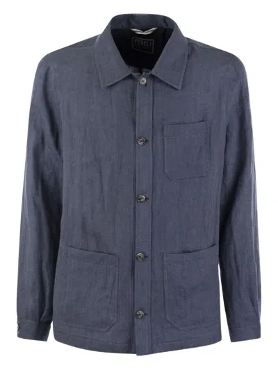 Fedeli Bristol Breast-pocket Linen Jacket In Blue