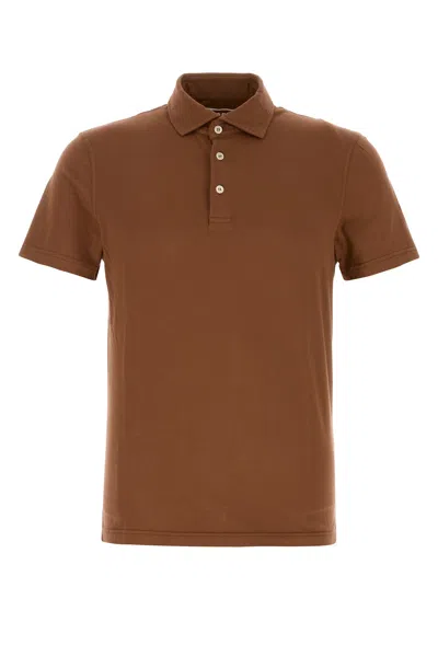 Fedeli Brown Stretch Cotton Polo Shirt