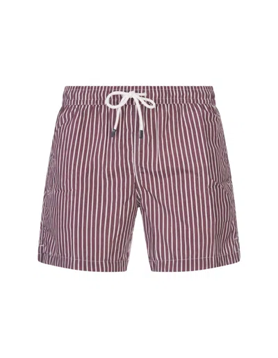 Fedeli Burgundy And White Striped Swim Shorts In Red
