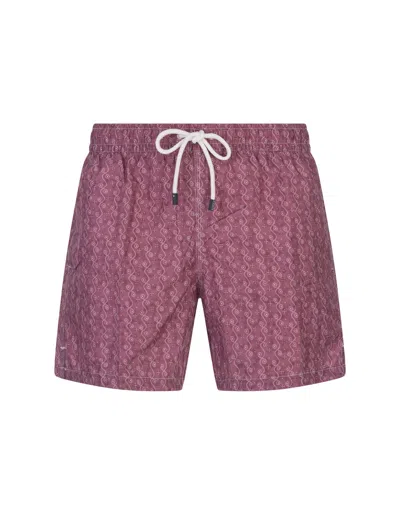 Fedeli Burgundy Swim Shorts With Dolphins Pattern In Red