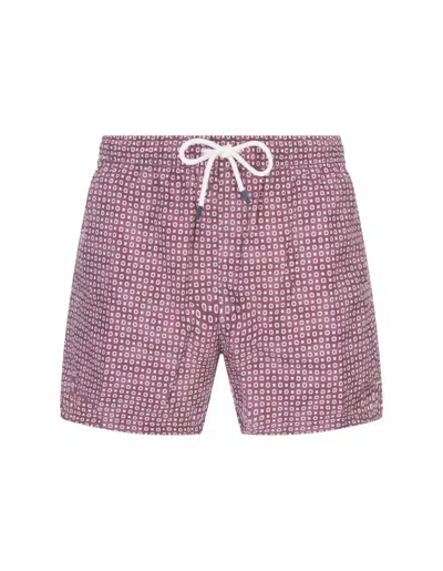 Fedeli Burgundy Swim Shorts With Micro Pattern In Red