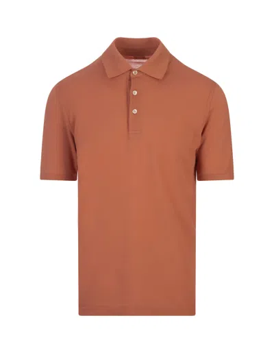 Fedeli Burnt Land Light Cotton Piquet Polo Shirt In Orange