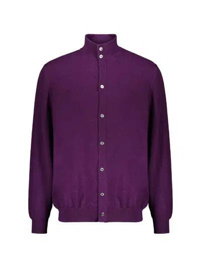 Fedeli Button High-neck Cardigan In Purple