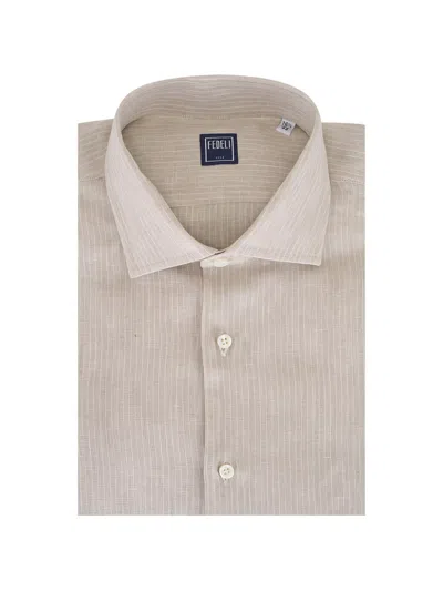 Fedeli Button Stripe Shirt In Neutral