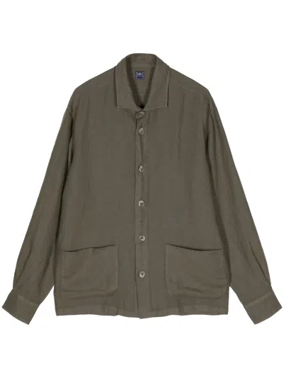 Fedeli Button-up Linen Shirt In Green