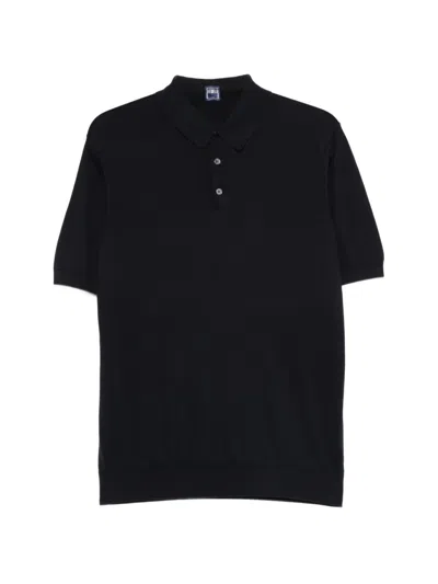 Fedeli Button-up Polo Shirt In Black