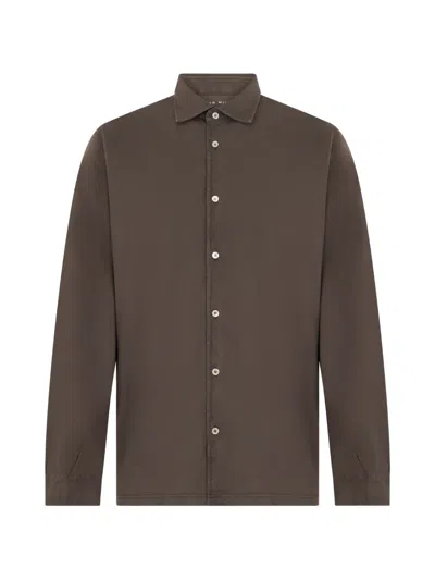 Fedeli Button-down Long-sleeve Shirt In Brown