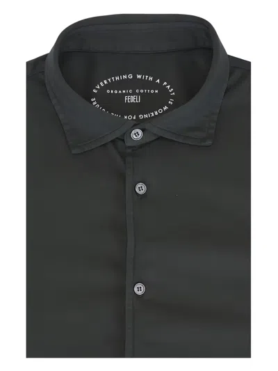 Fedeli Buttoned Collared Shirt In Black