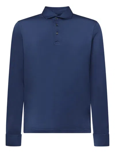 Fedeli Buttoned Long-sleeve Polo Shirt In Blue