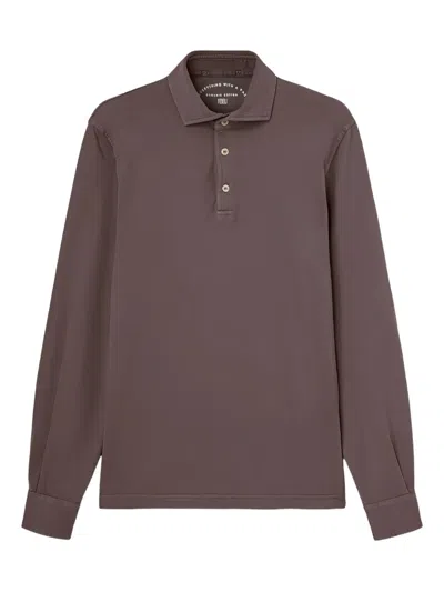 Fedeli Buttoned Long-sleeve Polo Shirt In Brown