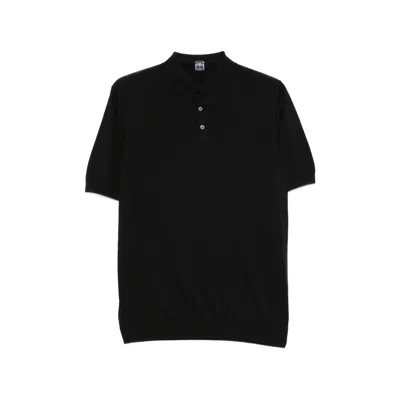 Fedeli Button-up Polo Shirt In Black