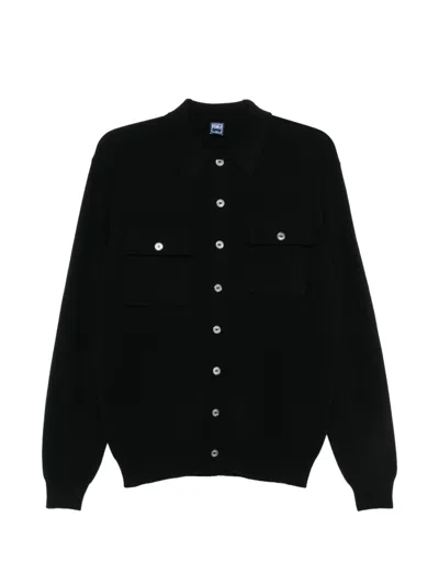 Fedeli Button-up Chest-pocket Cardigan In Black