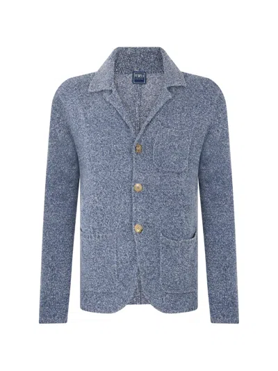Fedeli Button-up Notched-lapel Cardigan In Blue