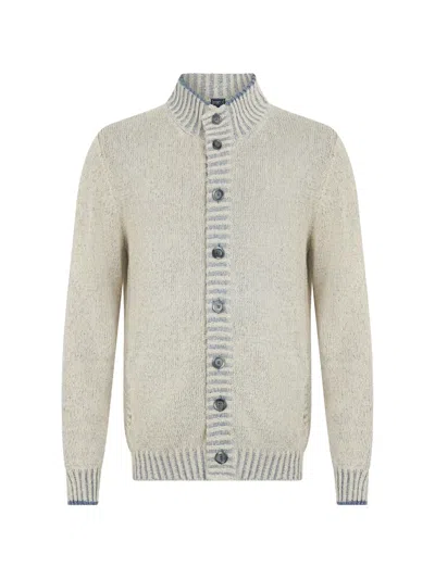 Fedeli Button-up Ribbed-trim Cardigan In Gray