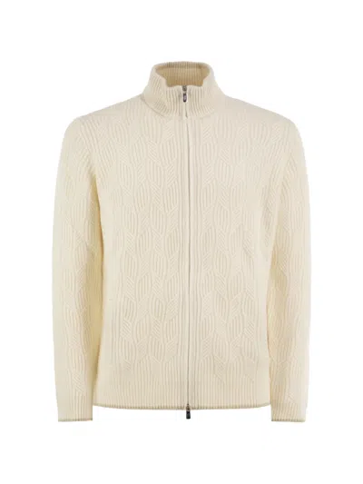 Fedeli Full-zip Cashmere Cable-knit Cardigan In Neutral